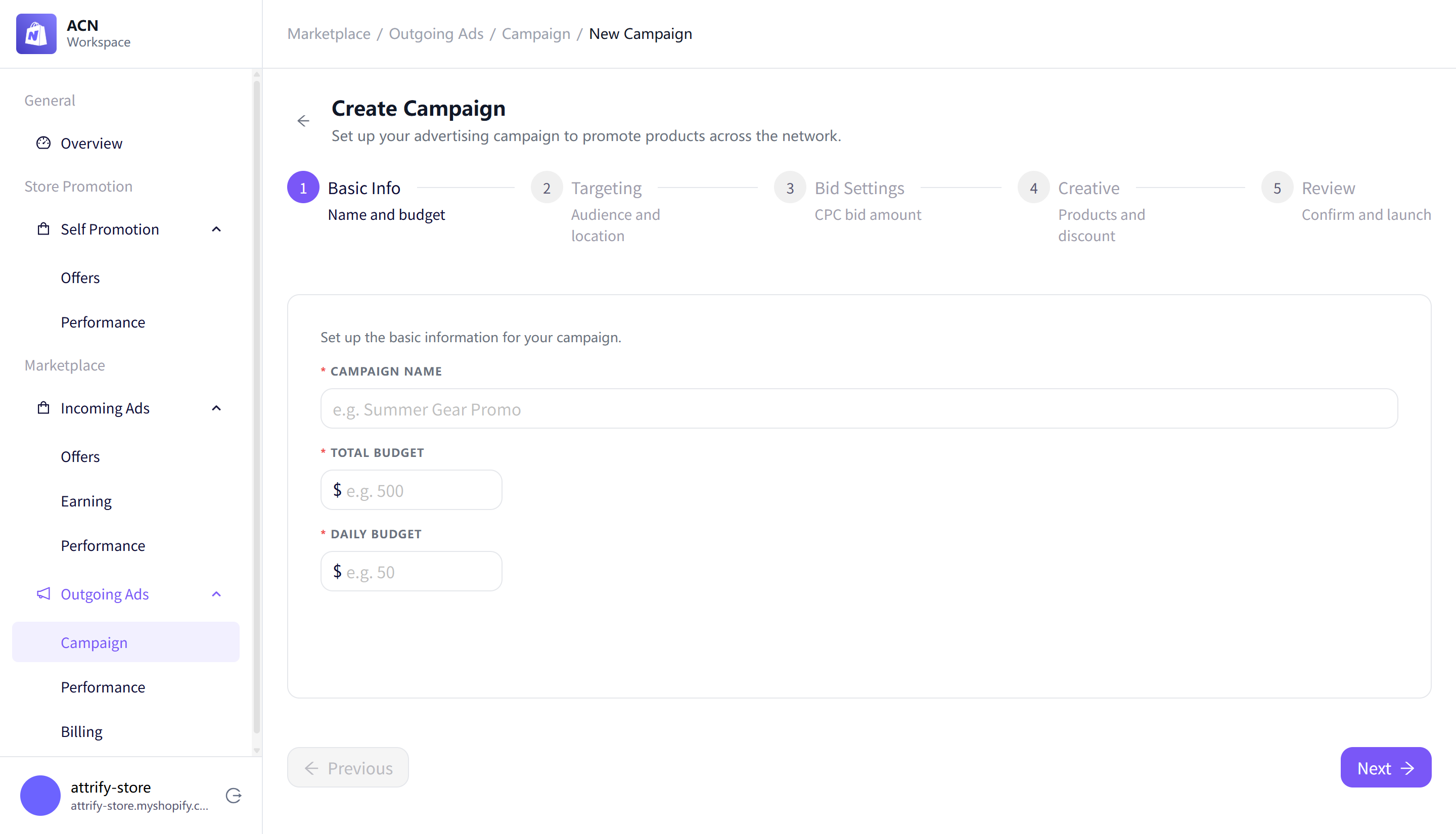 Campaign basic info