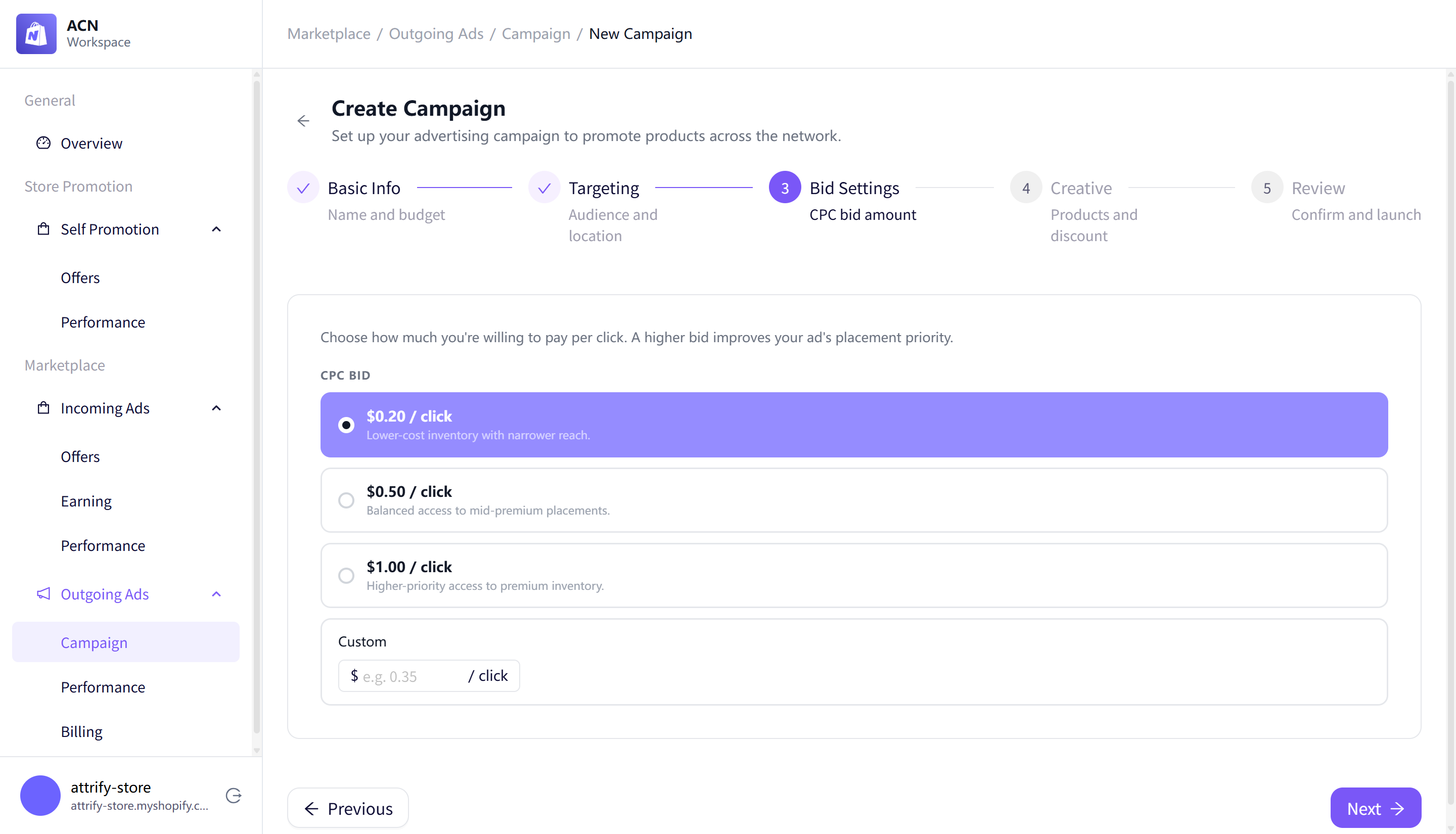 Campaign bid settings
