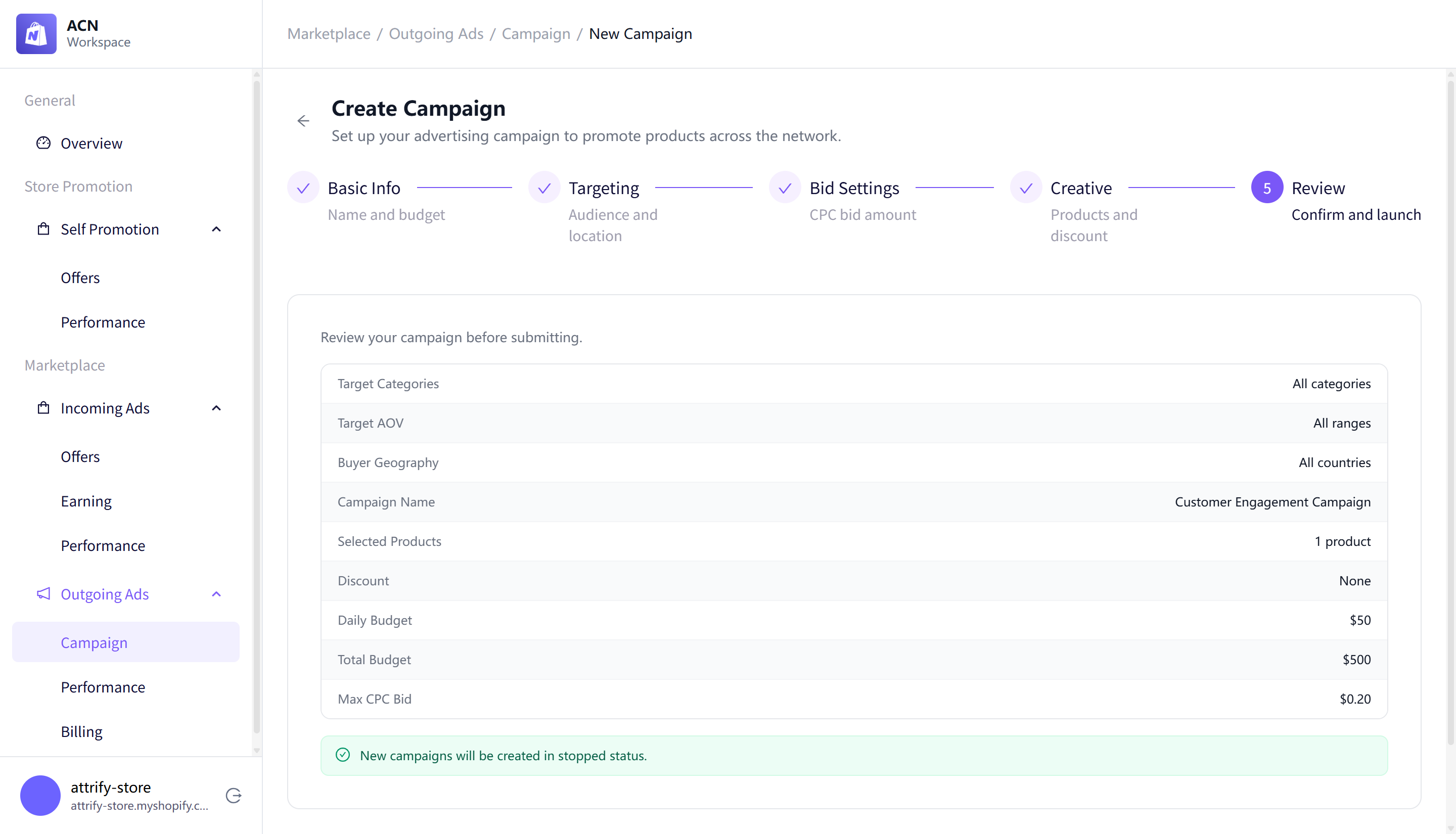 Campaign review step