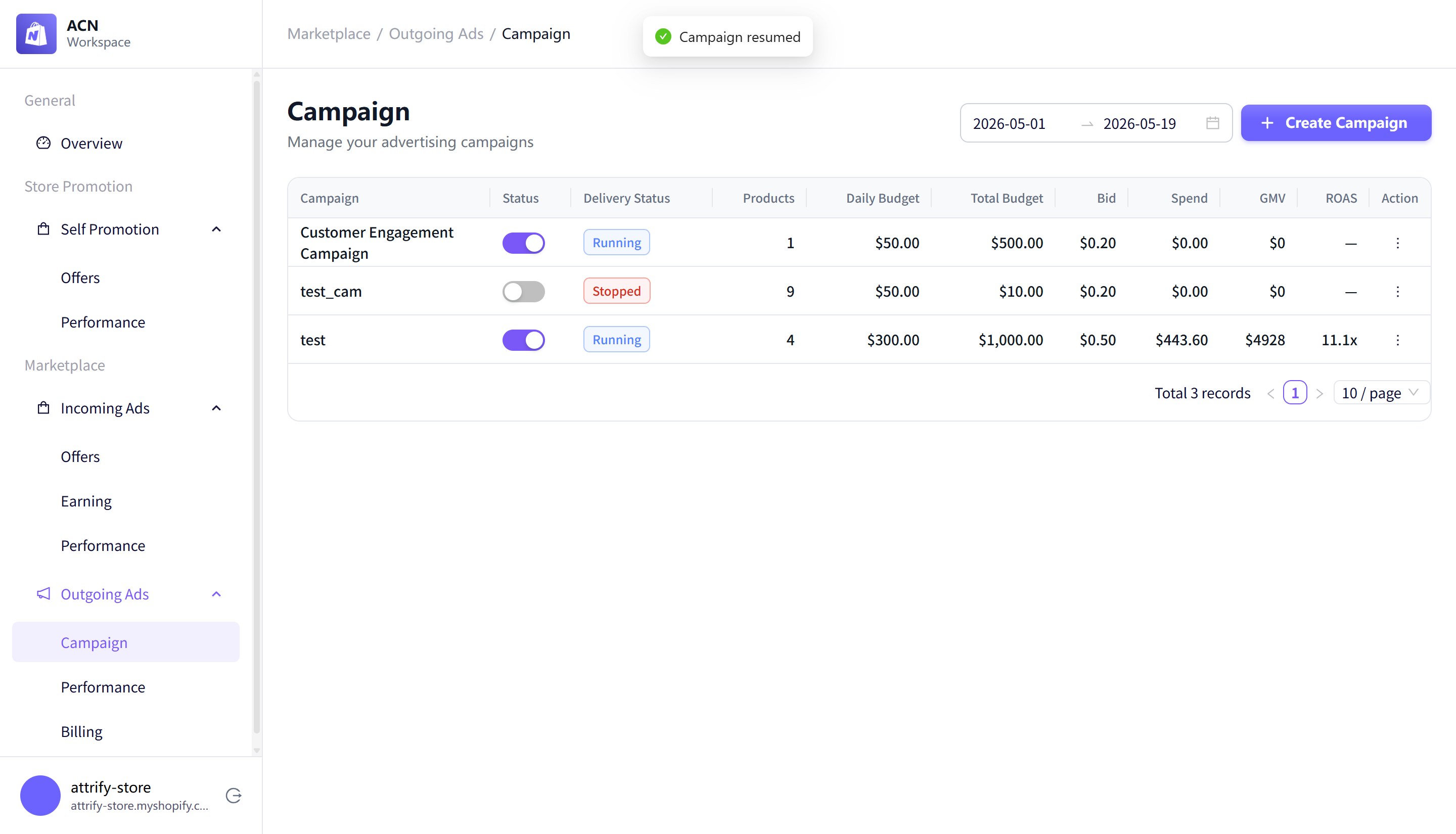 Campaign running state