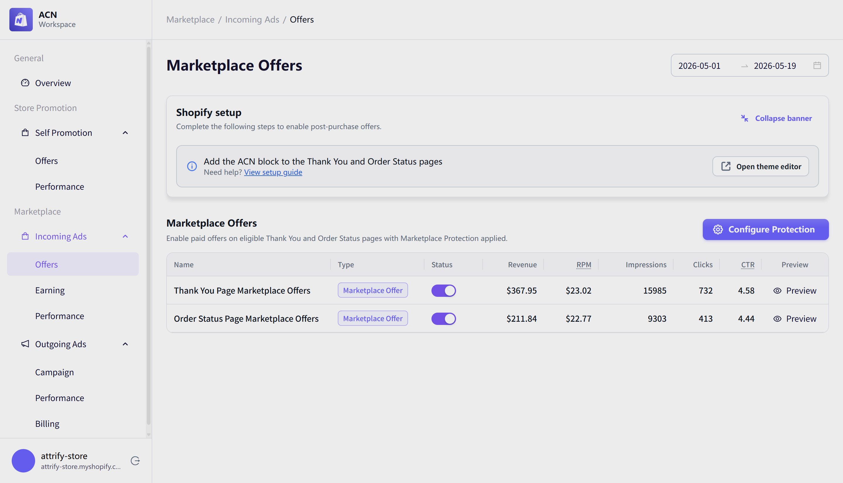Marketplace protection modal