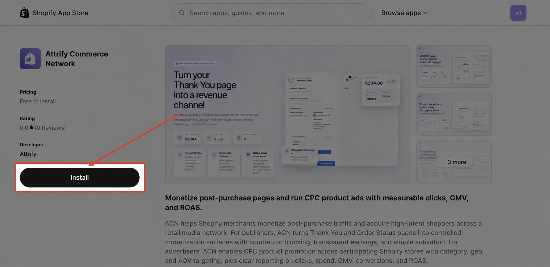 Shopify install ACN app