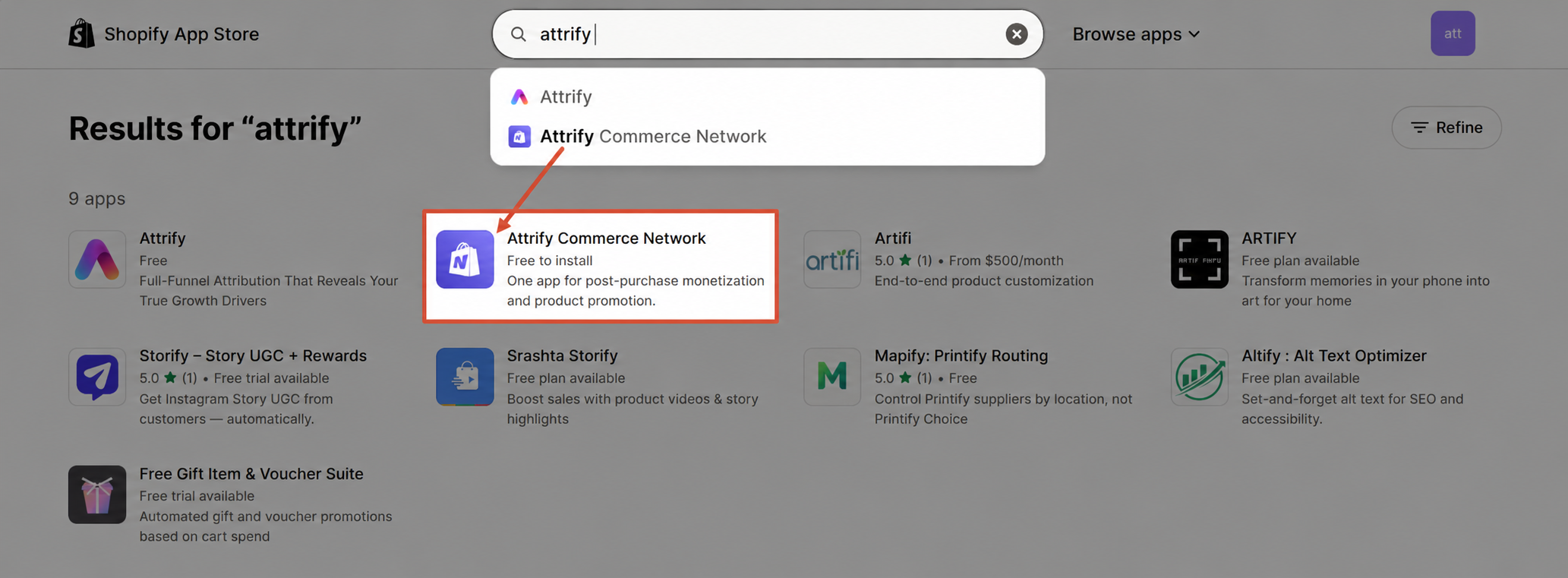 Shopify search ACN app